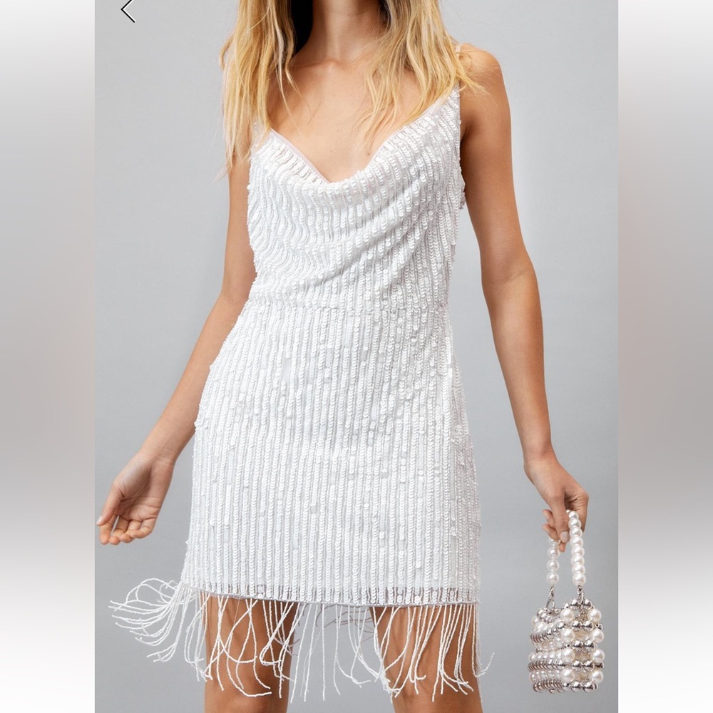 Nasty Gal Embellished Bridal Fringe Mini Dress